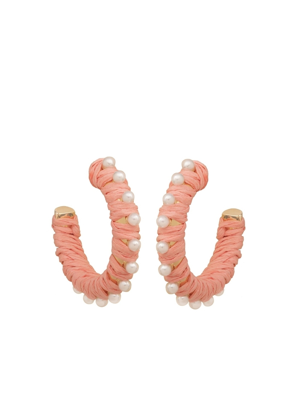 ✨ NWT LC Lauren Conrad Raffia Pearl Hoop Earrings Peach Gold Tone Boho 🤍